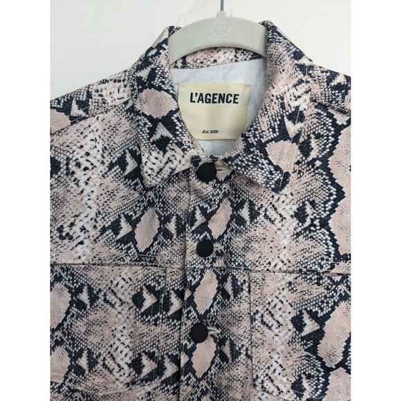 L'AGENCE Celine Slim Denim Jacket Snake Print Coral Paloma Pink Size S/P Stretch - Picture 2 of 10